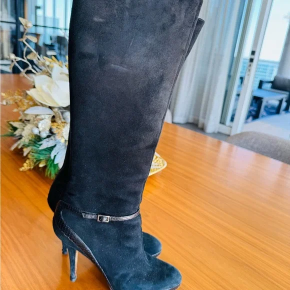 Jimmy Choo Black Suede Python Heeled Boots - Picture 3 of 8